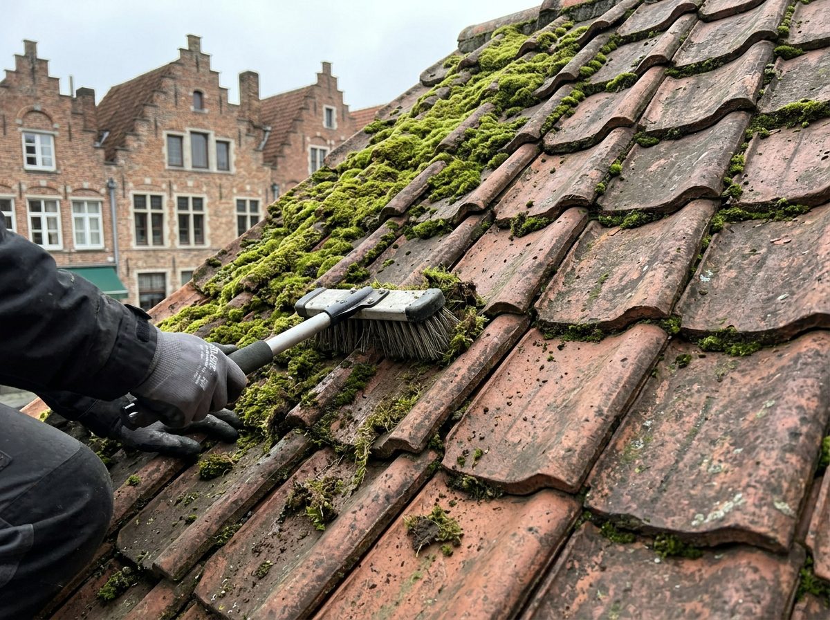 Dak ontmossen in Gent