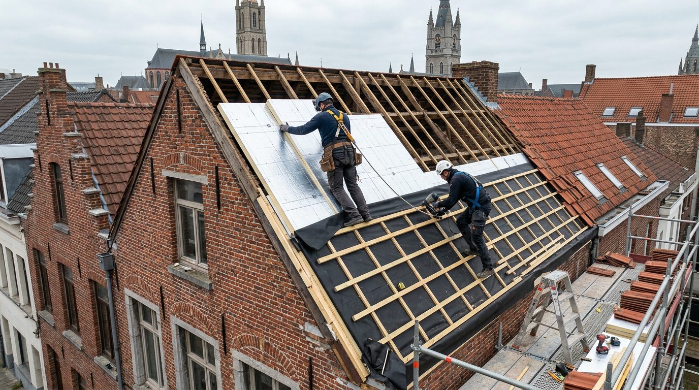 Hellend dak langs buiten isoleren sarkingdak