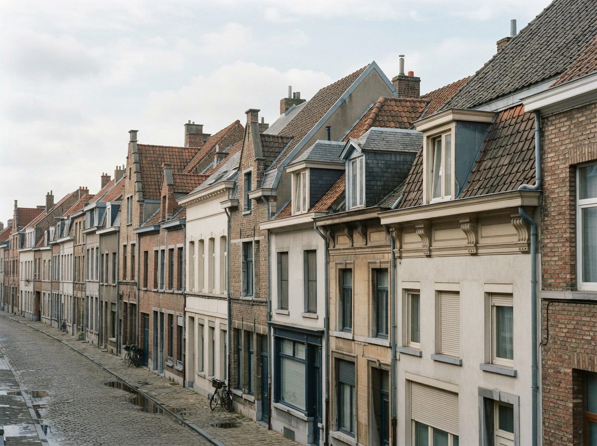dakgoten-gentse-rijwoningen Dakgoten en kroonlijsten van aaneengesloten Gentse stadswoningen.