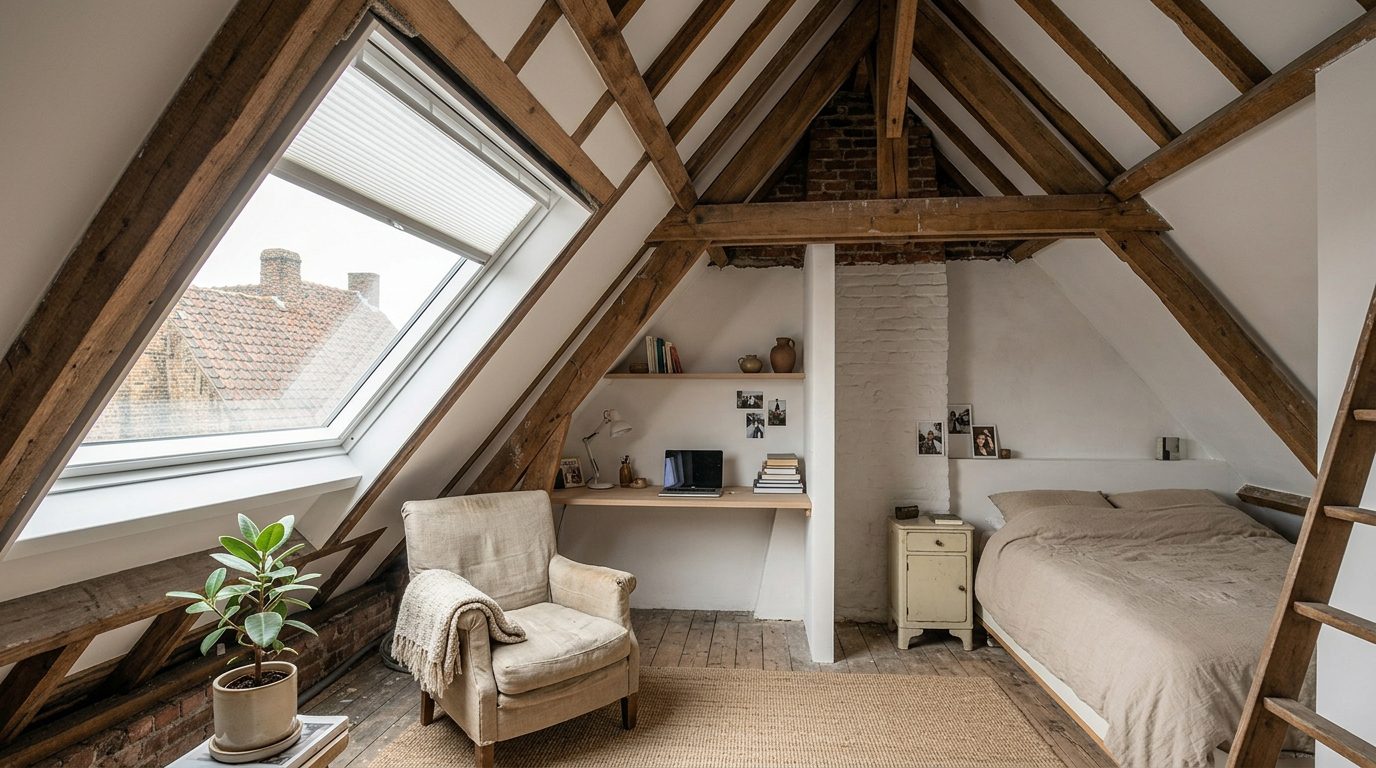 dakraam-rijwoning-gentbrugge Lichte zolderkamer in een rijwoning dankzij een dakraam.