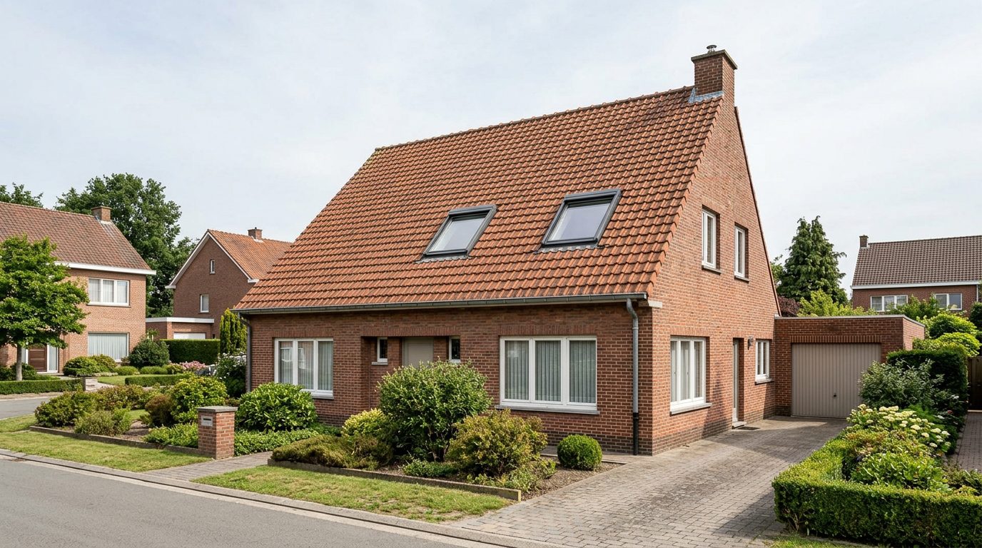 dakramen-woning-gentse-rand Controle van de aansluiting tussen een plat dak en een bakstenen gevel.