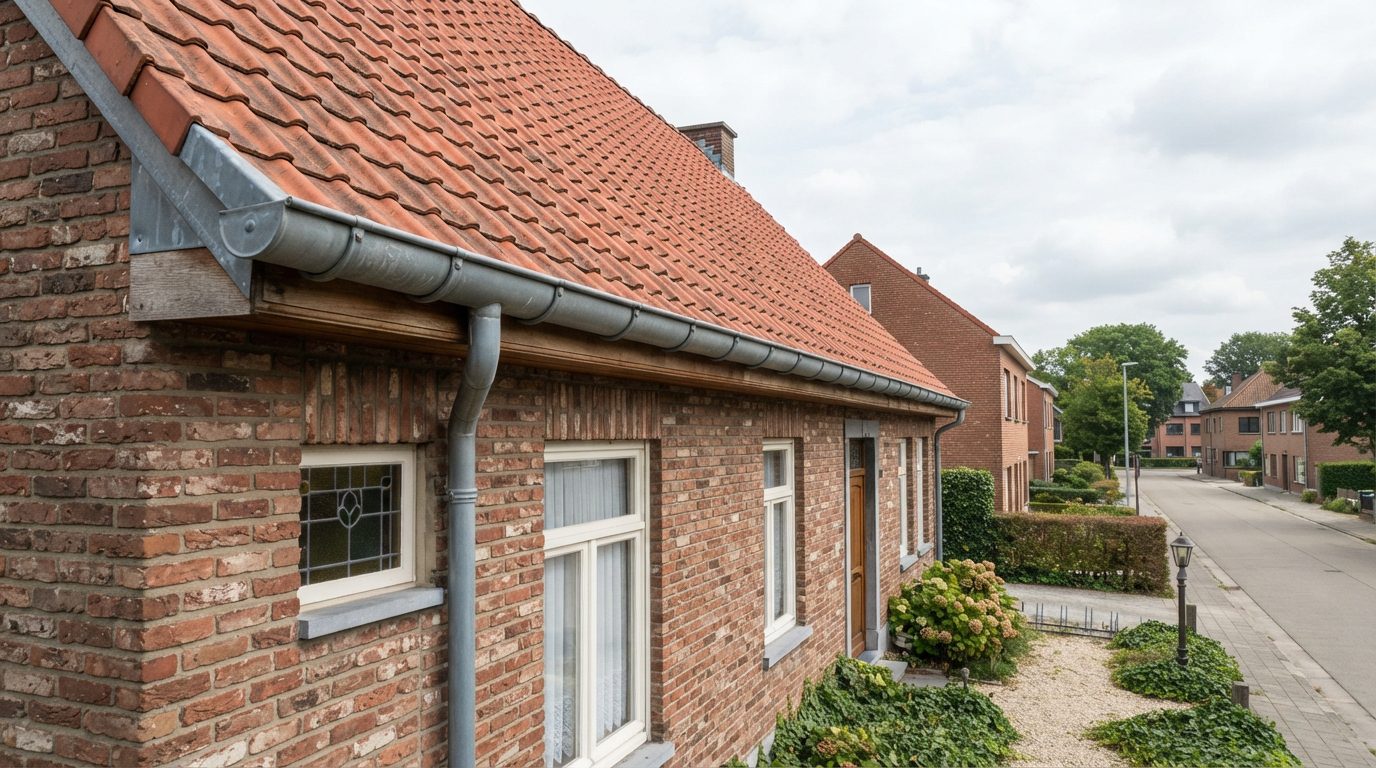 hanggoot-gent Hanggoot langs het hellende dak van een Vlaamse woning.