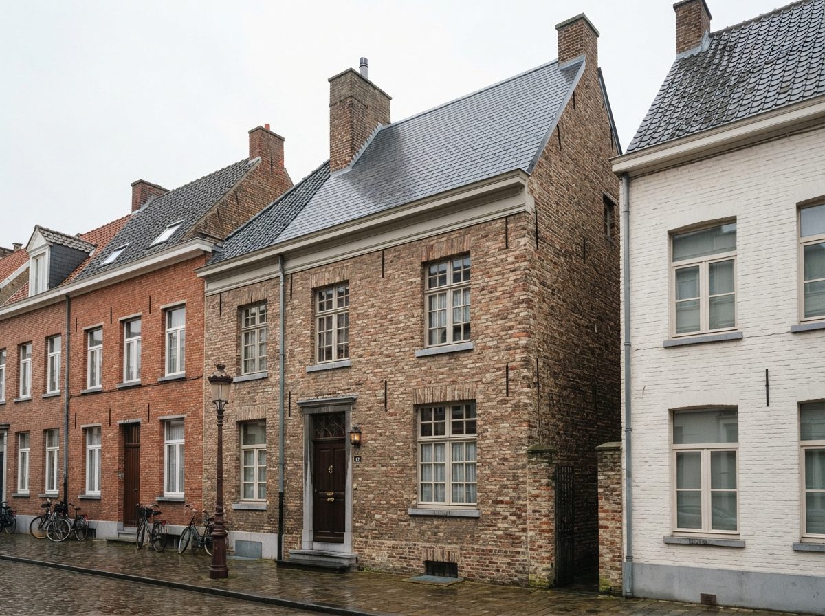 Afgewerkt natuurleien dak op een oudere rijwoning in Gent.