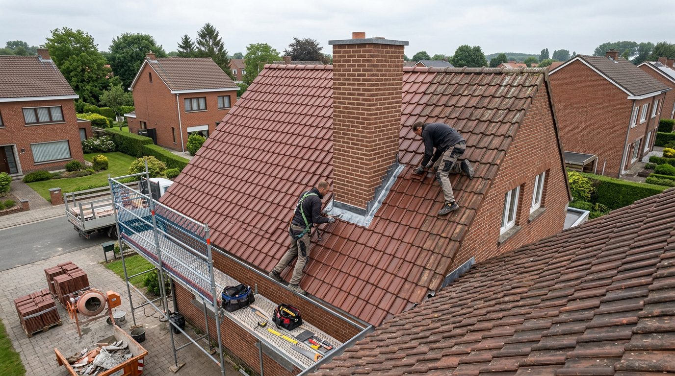 schoorsteenherstelling-dakwerken-gent Dakrenovatie en schoorsteenherstelling worden samen uitgevoerd.