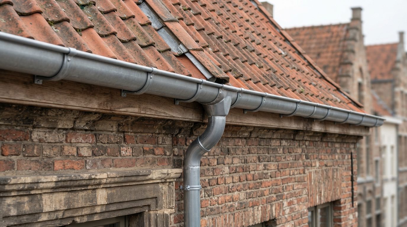 zinken-dakgoot-gent 2 Nieuwe zinken dakgoot aan een oudere stadswoning.