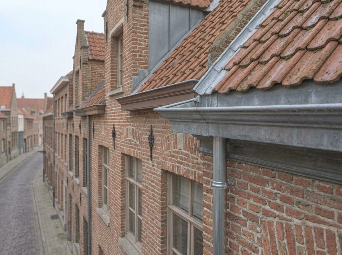Dakwerker inspecteert bestaand zinkwerk aan de dakrand.
